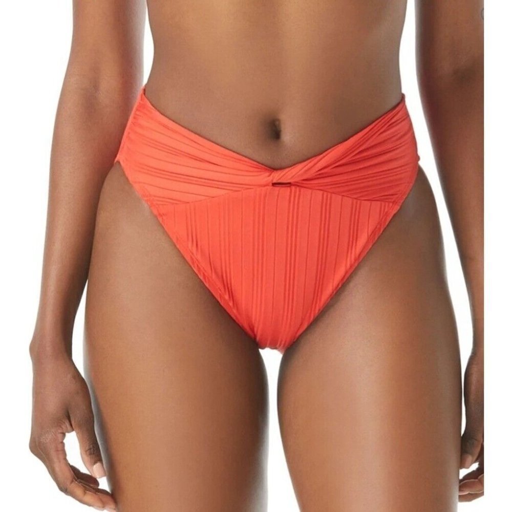 Vince Camuto Ripple Effect Ribbed High Leg Twist Front Bikini Bottom. Small. NWT